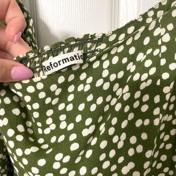 Reformation Sigmund Midi Dress in Green Moiret Print Size 14 - Picture 7 of 10